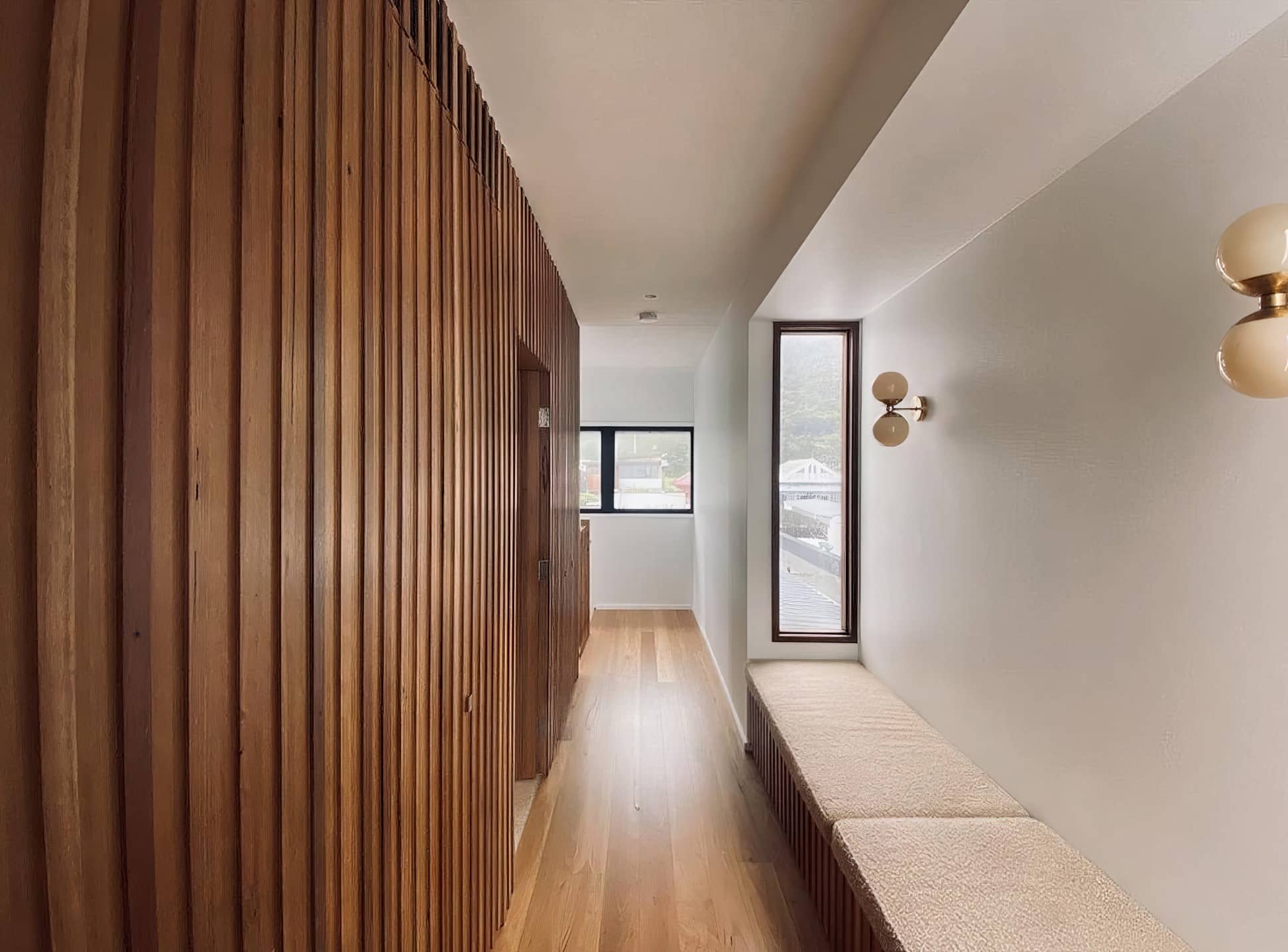 Hallway interior painting with timber battens and feature wall